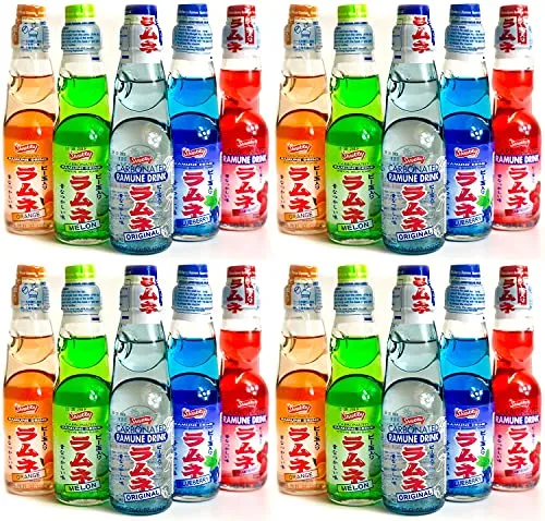 Ramune Japanese Soda Variety Pack - Shirakiku Multiple Flavors - Japanese Drink Gift Box (5 Count) Pack of 4