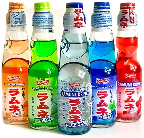 Ramune Japanese Soda Variety Pack - Shirakiku Multiple Flavors - Japanese Drink Gift Box (5 Count) Pack of 10