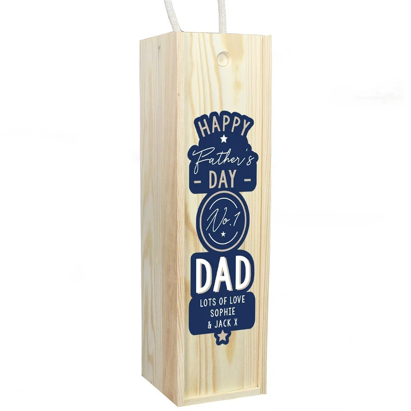 Personalised Happy Father's Day No. 1 Dad Wooden Wine Bottle Box