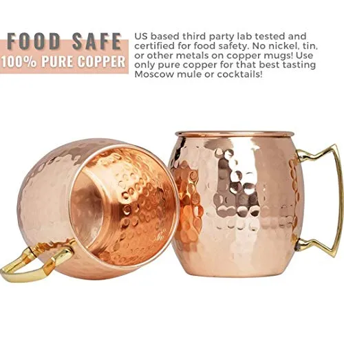 Kitchen Science [Gift Set] Moscow Mule Copper Mugs Set of 8 (16oz) w/ Straws & Jigger | 100% Pure Copper Cups, Tarnish-Resistant Food Grade Lacquered Finish, Ergonomic Handle (No Rivet) w/ Solid Grip