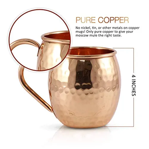 Mule Science Authentic Moscow Mule Copper Mugs Set of 16 (16oz) | Solid Barrel 100% Copper Cups Set w/ 16 Straws, 16 Coasters & 2 Shot Glasses | Handcrafted Tarnish-Resistant Food Grade Lacquer Coat