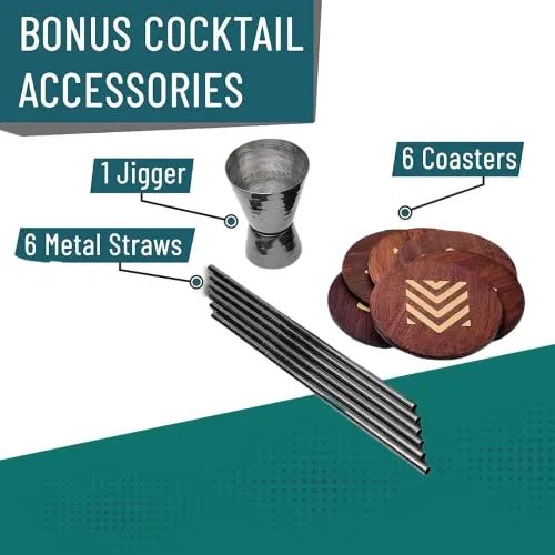 Advanced Mixology [Gift Set] Black Moscow Mule Mugs (18oz) | Black Mule Mug w/ Gunmetal Finish | Comes w/ Straws, Coasters & Jigger. | Black Tin Mugs (2 - Set of 6)