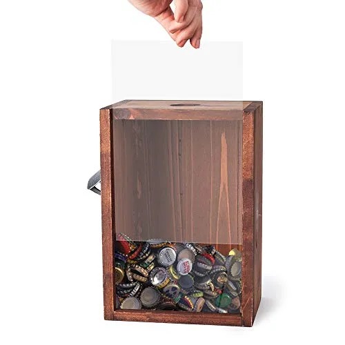 Mealivos Bottle Opener And Cap Saver – Classic Rustic Wood Standing Or Wall Mountable Metal Bar Bottle Opener With Beer And Soda Cap Collector