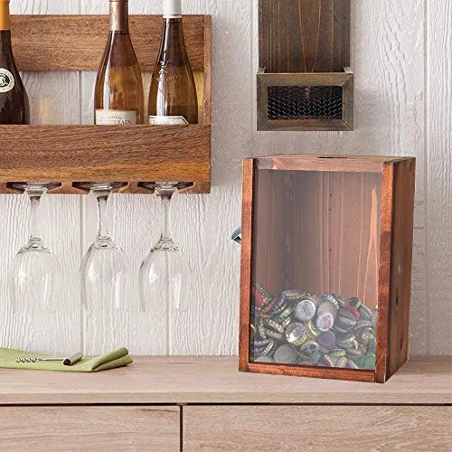 Mealivos Bottle Opener And Cap Saver – Classic Rustic Wood Standing Or Wall Mountable Metal Bar Bottle Opener With Beer And Soda Cap Collector
