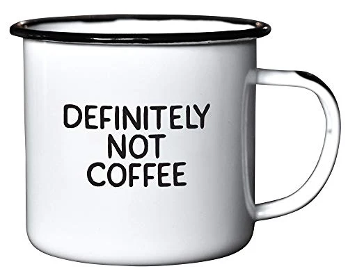 DEFINITELY NOT COFFEE | Enamel"Coffee" Mug | Funny Gift for Vodka, Gin, Bourbon, Wine and Beer Lovers | Great Office or Camping Cup for Dads, Moms, Campers, Tailgaters, Drinkers, and Travelers