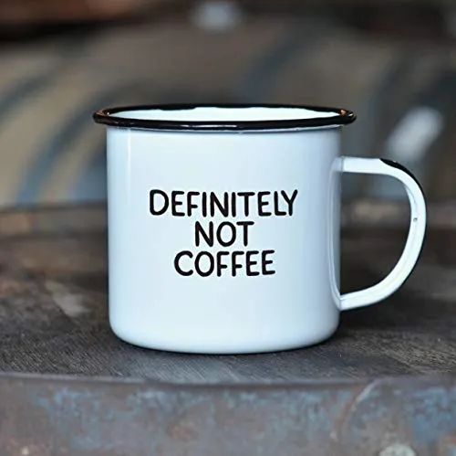DEFINITELY NOT COFFEE | Enamel"Coffee" Mug | Funny Gift for Vodka, Gin, Bourbon, Wine and Beer Lovers | Great Office or Camping Cup for Dads, Moms, Campers, Tailgaters, Drinkers, and Travelers