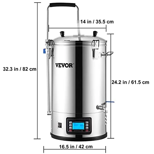 VEVOR Electric Brewing System, 9.2 Gal/35 L Brewing Pot, All-in-One Home Beer Brewer w/Pump