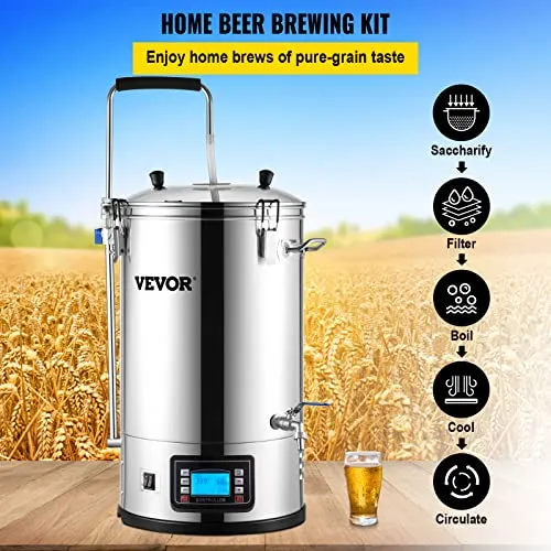 VEVOR Electric Brewing System, 9.2 Gal/35 L Brewing Pot, All-in-One Home Beer Brewer w/Pump