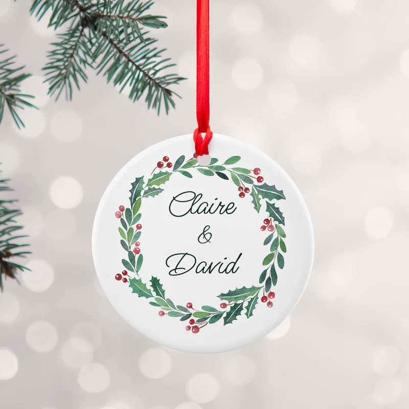 Personalised Personalised Couples Wreath Christmas Decoration
