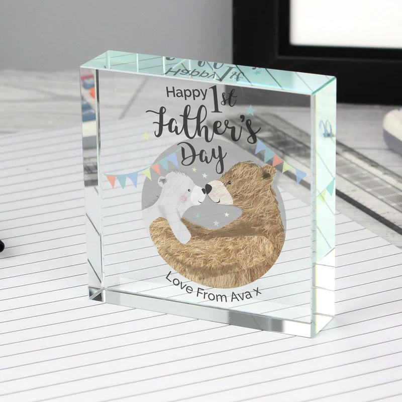 Personalised 1st Father's Day Daddy Bear Large Crystal Token
