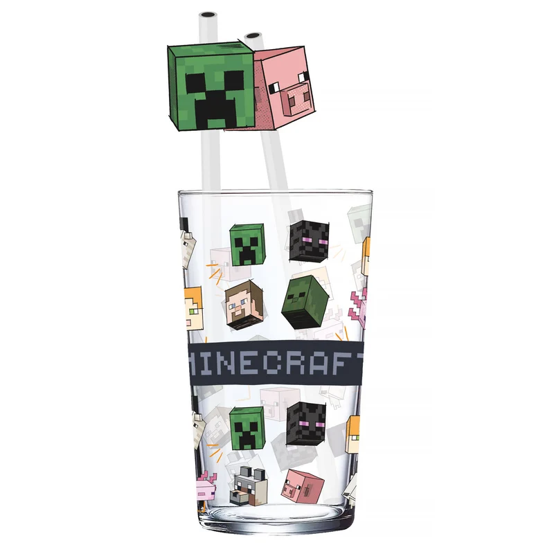Minecraft - Characters Glas mit 2 Strohhalmen
