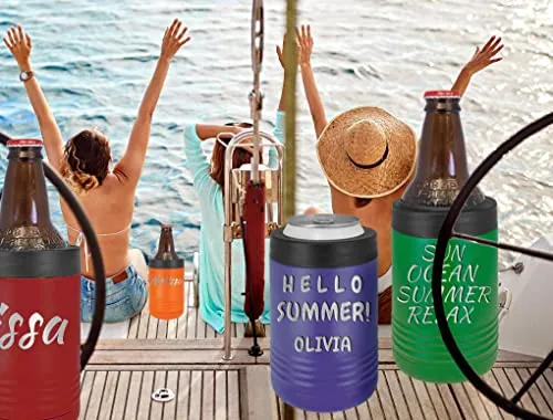Personalized Stainless Steel Engraved Insulated Beverage Holder Customized Can Cooler with Custom Name Text – Wedding, Birthday, Corporate Gift (Black, Standard)