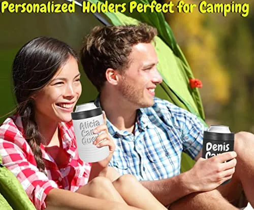 Personalized Stainless Steel Engraved Insulated Beverage Holder Customized Can Cooler with Custom Name Text – Wedding, Birthday, Corporate Gift (Black, Standard)
