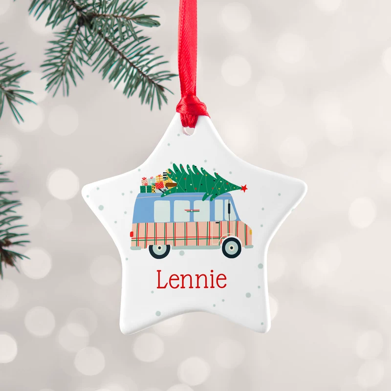 Personalised Personalised Christmas Tree Van Ceramic Decoration