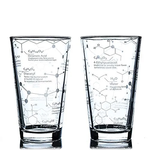 Greenline Goods Beer Glasses - 16 oz Pint Glass (Set of 2) – Science of Beer Glassware - Etched with Beer & Hops Chemistry Molecules
