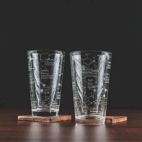 Greenline Goods Beer Glasses - 16 oz Pint Glass (Set of 2) – Science of Beer Glassware - Etched with Beer & Hops Chemistry Molecules