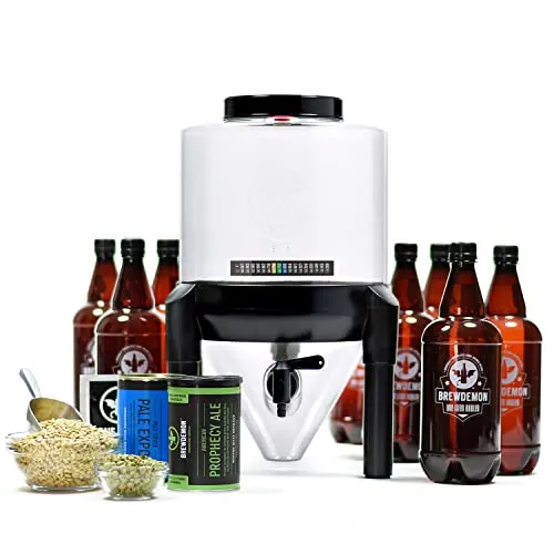 BrewDemon Craft Beer Brewing Kit with Bottles - Conical Fermenter Eliminates Sediment and Makes Great Tasting Home Made Beer