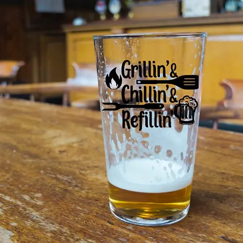 Funny Beer Glass Set For Men - Humorous Fathers Day Gift For Men - Best Dad Or Stepdad Gift for Summer Grilling, Valentines Day, Birthday, Christmas Stocking Stuffer - Beer Glass Grill Accessories