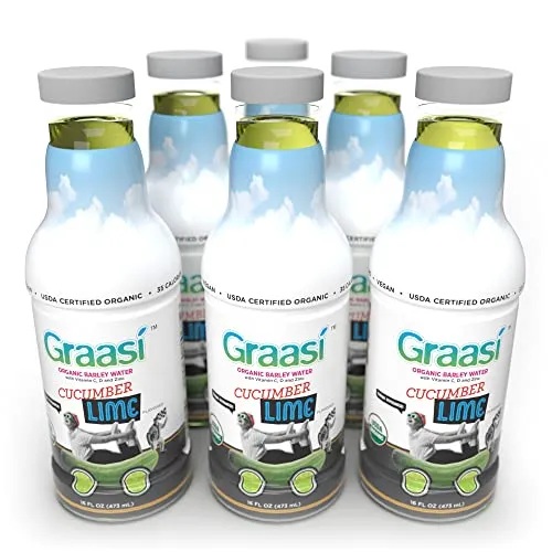 Graasi | Organic Barley Grass Water | Functional | Hydration | USDA Certified | NON-GMO | Gluten-Free | Plant-Based | Vegan | Cucumber Lime | 35 calories | 6 pack bottles | 16 oz each