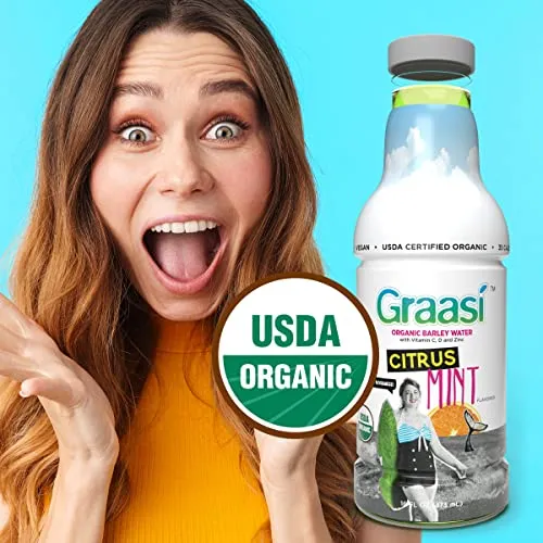 Graasi | Organic Barley Grass Water | Functional | Hydration | USDA Certified | NON-GMO | Gluten-Free | Plant-Based | Vegan | Cucumber Lime | 35 calories | 12 pack bottles | 16 oz each