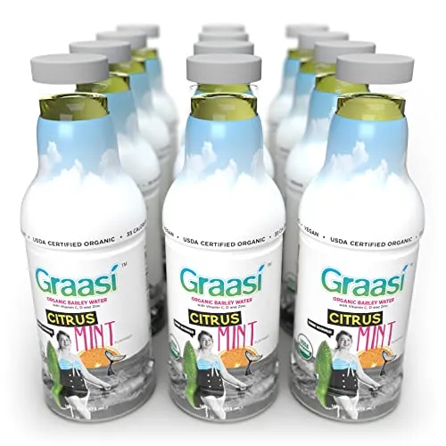 Graasi | Organic Barley Grass Water | Functional | Hydration | USDA Certified | NON-GMO | Gluten-Free | Plant-Based | Vegan | Citrus Mint | 35 calories | 12 pack bottles | 16 oz each