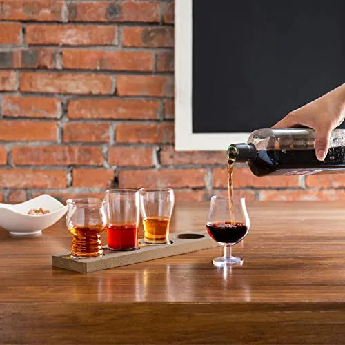 MyGift 5-Piece Beer Tasting Flight Board Set Includes 4 Beer Glasses and Wood Paddle Serving Tray, Each Glass Holds 5 oz