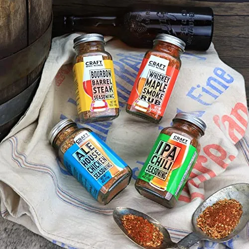 Craft Spice Blends Gift Set (Grilling Seasonings & Rubs, Gifts for Men & Women) - Includes Whiskey Maple Smoke Rub, Ale House Chicken Seasoning, Bourbon Barrel Steak Seasoning, and IPA Chili Seasoning