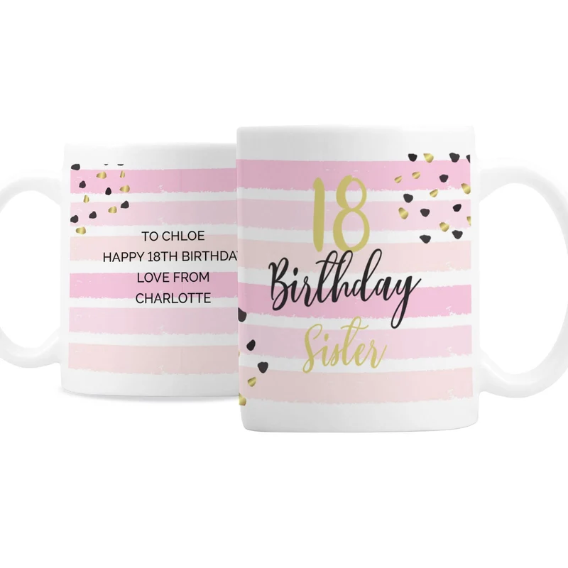 Personalised Birthday Gold And Pink Stripe Mug