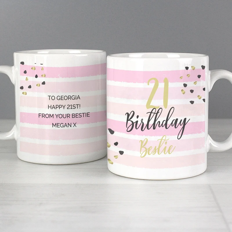 Personalised Birthday Gold And Pink Stripe Mug