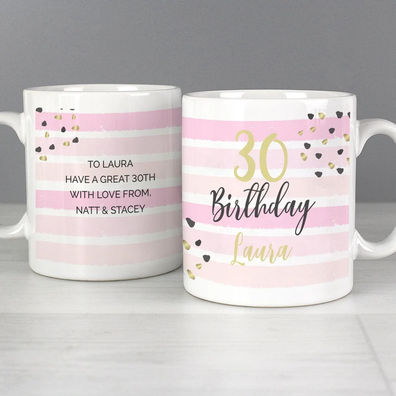 Personalised Birthday Gold And Pink Stripe Mug