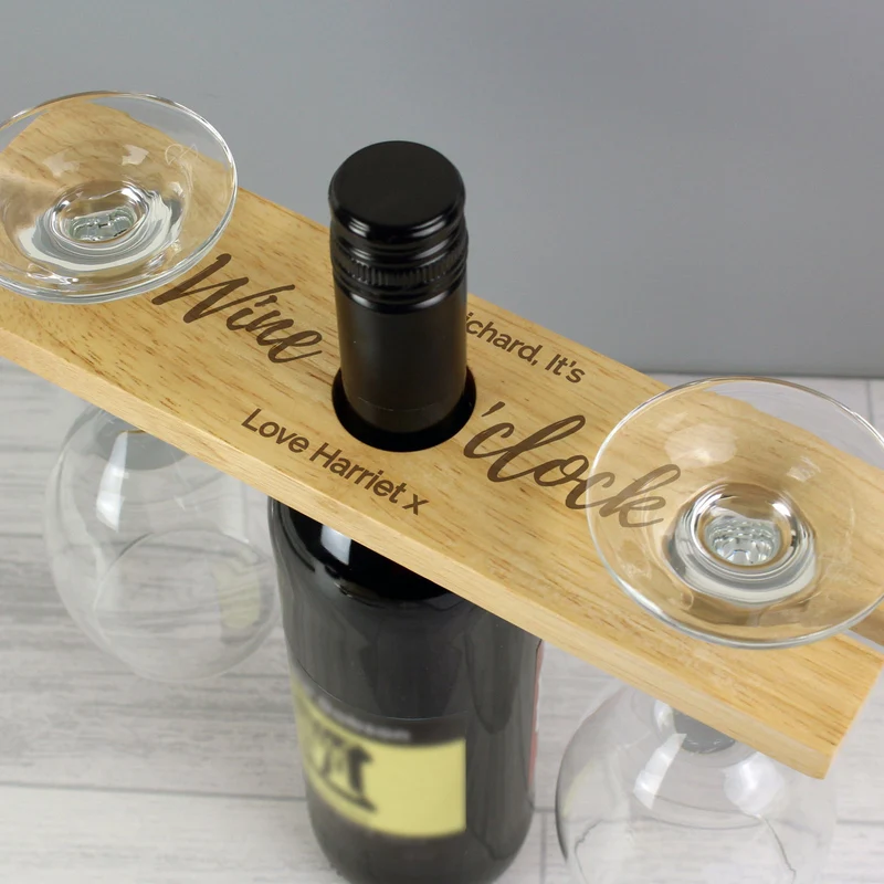 Personalised 'Wine O'Clock' Wine Glass & Bottle Holder