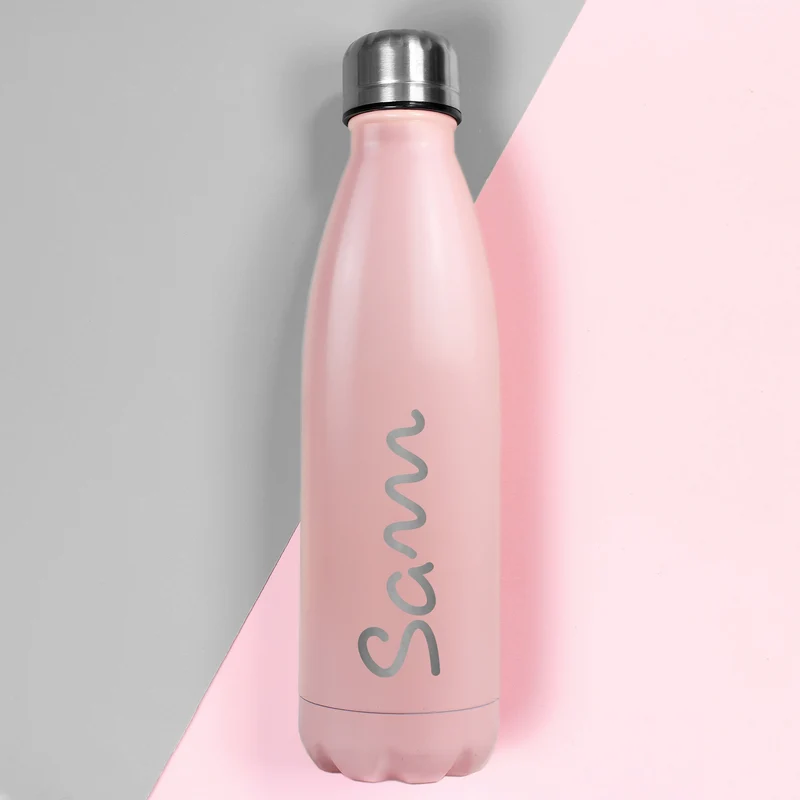 Personalised Name Only Island Pink Metal Insulated Drinks Bottle