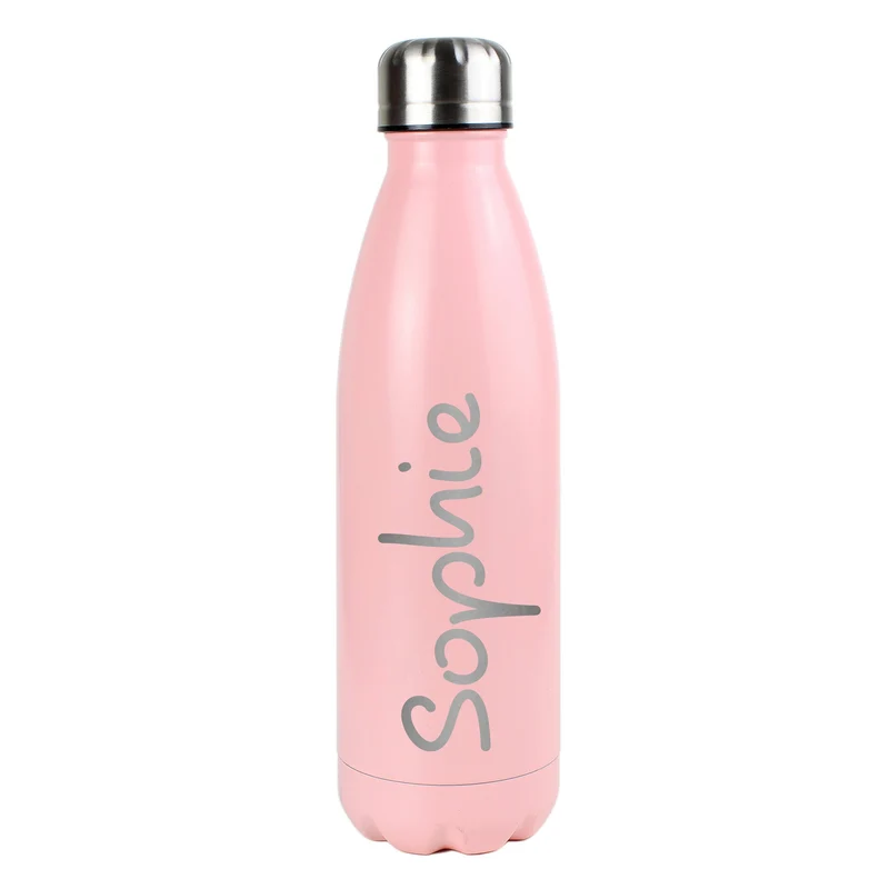 Personalised Name Only Island Pink Metal Insulated Drinks Bottle