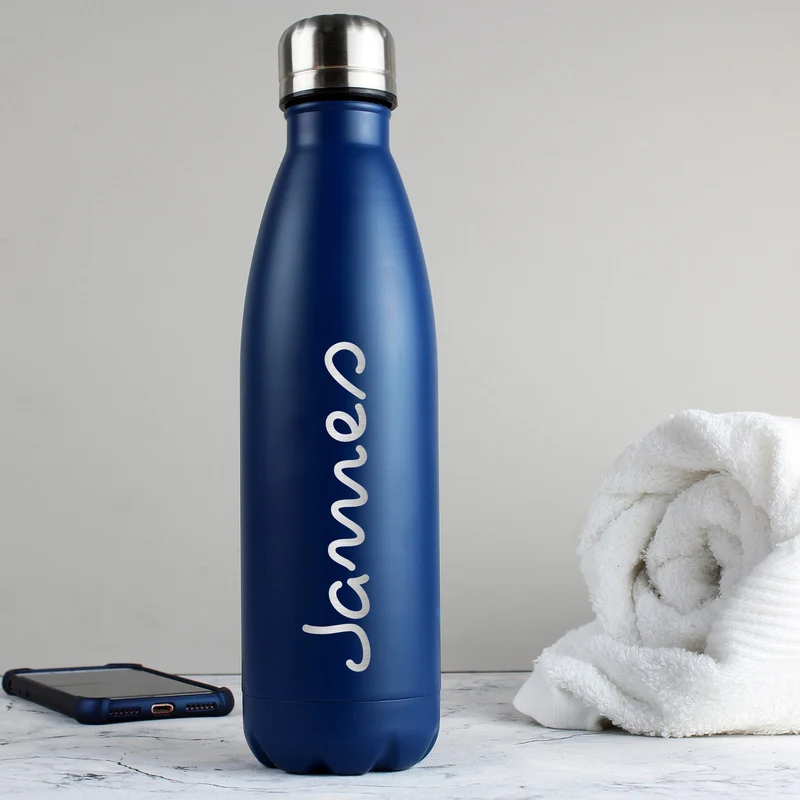 Personalised Name Only Island Blue Metal Insulated Drinks Bottle