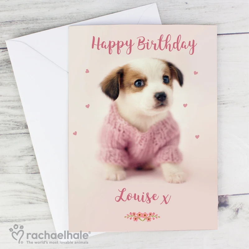 Personalised Rachael Hale Pink Puppy Card