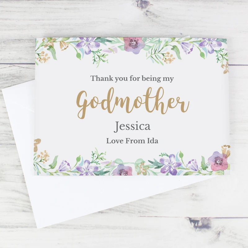 Personalised Godmother 'Floral Watercolour' Card