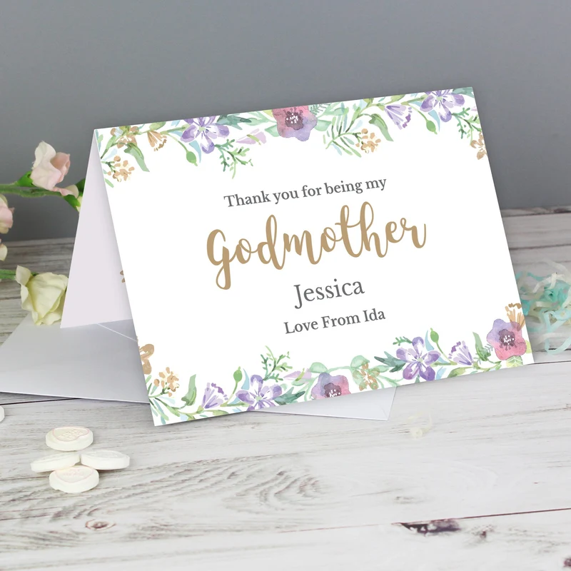 Personalised Godmother 'Floral Watercolour' Card