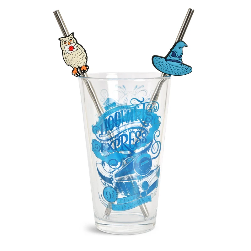 Harry Potter - Hogwarts Glas mit 2 Strohhalmen