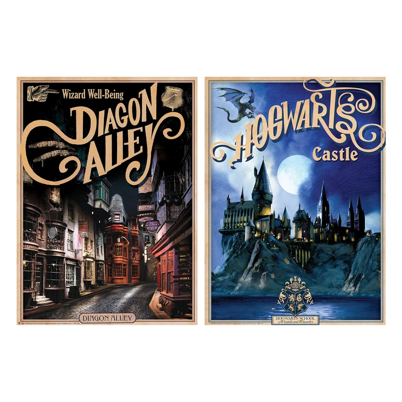 Harry Potter - Hogwarts Schloss & Winkelgasse Poster 2er Set
