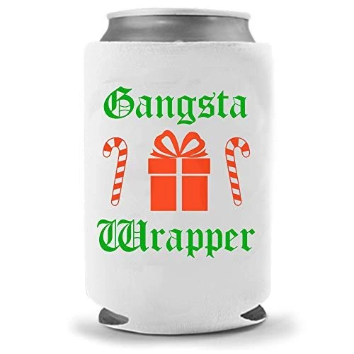Holiday Stocking Stuffer Beer Can Cooler | Santa Nutcracker Holidays Christmas Gift | Funny Novelty Coolie Huggie | Beverage Holder | Beer Gifts | Quality Neoprene (Gansta Wrapper)
