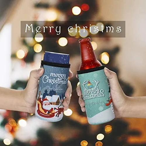 CaSZLUTION 3PCS Christmas Drink Can Sleeves Slim Beer Can Cooler Insulators Neoprene Slim Can Skin Covers 12OZ Beer Bottle Sleeves Holder Xmas Neoprene Can Coolier Sleeve