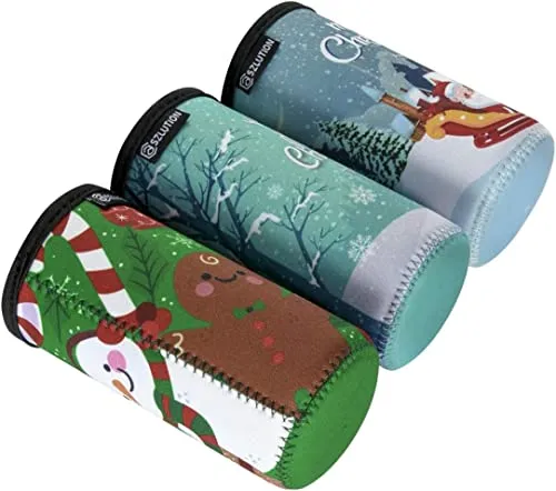 CaSZLUTION 3PCS Christmas Drink Can Sleeves Slim Beer Can Cooler Insulators Neoprene Slim Can Skin Covers 12OZ Beer Bottle Sleeves Holder Xmas Neoprene Can Coolier Sleeve