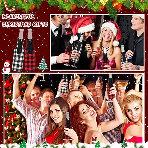 6 Pcs Christmas Plaid Beer Bottle Sleeves Neoprene Plaid Bottle Covers Slim Bottle Holder with Zipper Christmas Bottle Cover Insulated Bottle Coolers Bottle Opener for Beverage, 12 oz (Plaid)