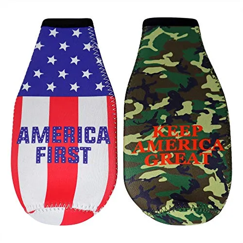 America First Beer Bottle Insulator - Legalize Freedom, We The People, Keep America Great, American Flag Patriotic Gift for Republicans, Insulated Cooler Sleeve with Zipper, Built-In Removable Opener