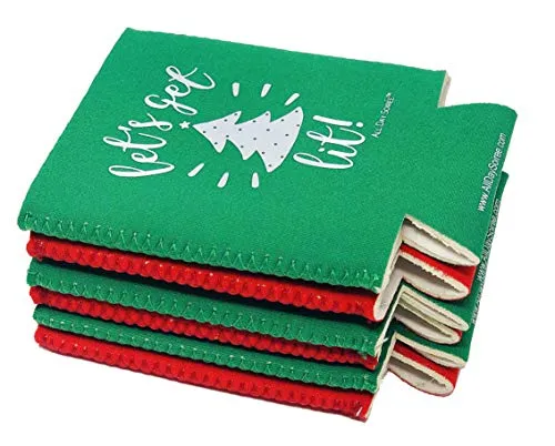 Let's Get Lit! Holiday Festive Christmas Can Coolers - 6 Pack | Stocking Stuffer Gifts - Funny Ugly Sweater Party Prize, Favors, Decorations & Supplies (Get Lit)