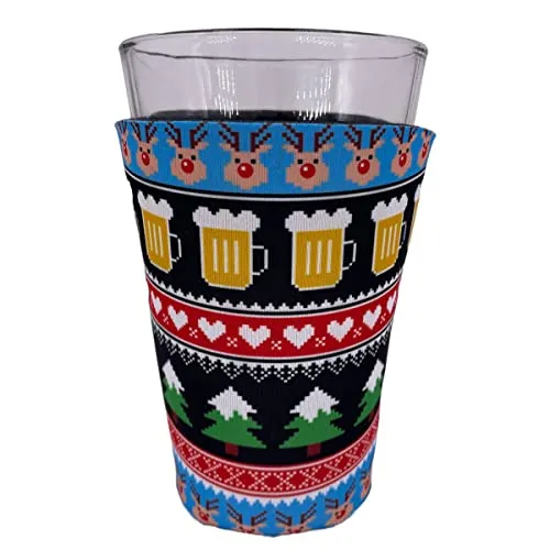 Reindeer and Beer Christmas Pattern Pint Glass Coolie (1)