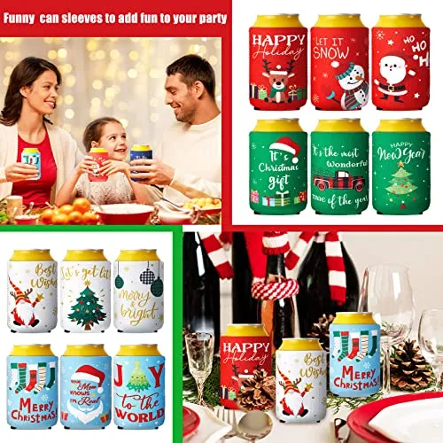 15 Pieces Christmas Neoprene Can Cooler Sleeves Xmas Holiday Can Insulated Covers Christmas Neoprene Bottle Sleeve Christmas Party Supplies for 12 oz Canned Beverages Drink Soda (5 x 4 Inch)