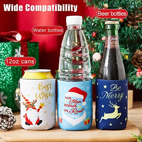 15 Pieces Christmas Neoprene Can Cooler Sleeves Xmas Holiday Can Insulated Covers Christmas Neoprene Bottle Sleeve Christmas Party Supplies for 12 oz Canned Beverages Drink Soda (5 x 4 Inch)