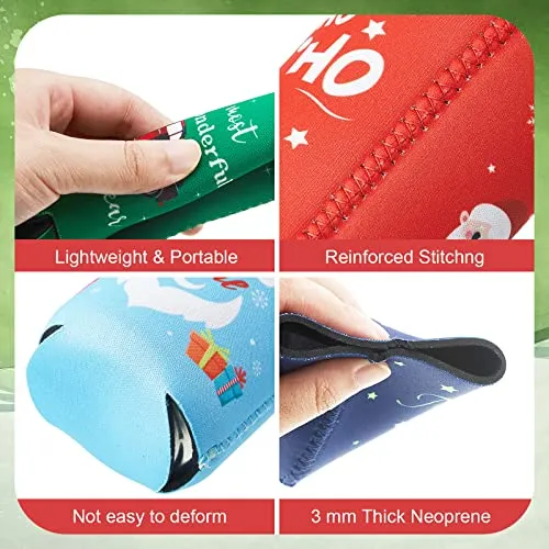 15 Pieces Christmas Neoprene Can Cooler Sleeves Xmas Holiday Can Insulated Covers Christmas Neoprene Bottle Sleeve Christmas Party Supplies for 12 oz Canned Beverages Drink Soda (5 x 4 Inch)