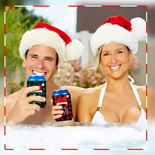 16 Pcs Christmas Can Coolers Sleeves Xmas Neoprene Drink Holders Buffalo Plaid Team Naughty Team Nice Can Cooler Sleeves Insulator Sleeve Cup Holder for Christmas Holiday Party Favor Gifts, 2 Styles